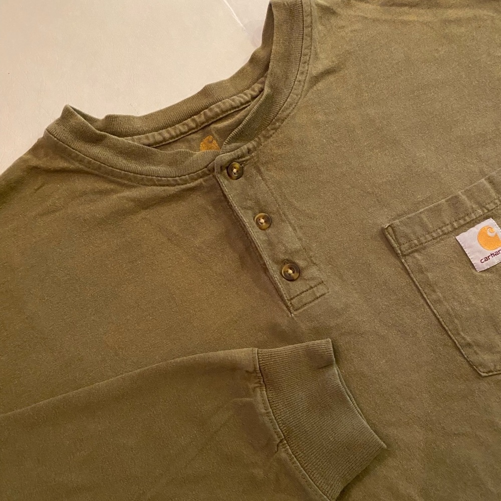 Carhartt Men’s Original Fit 3 Button Heavy Army Green Long Sleeve Tshirt 2XLTall